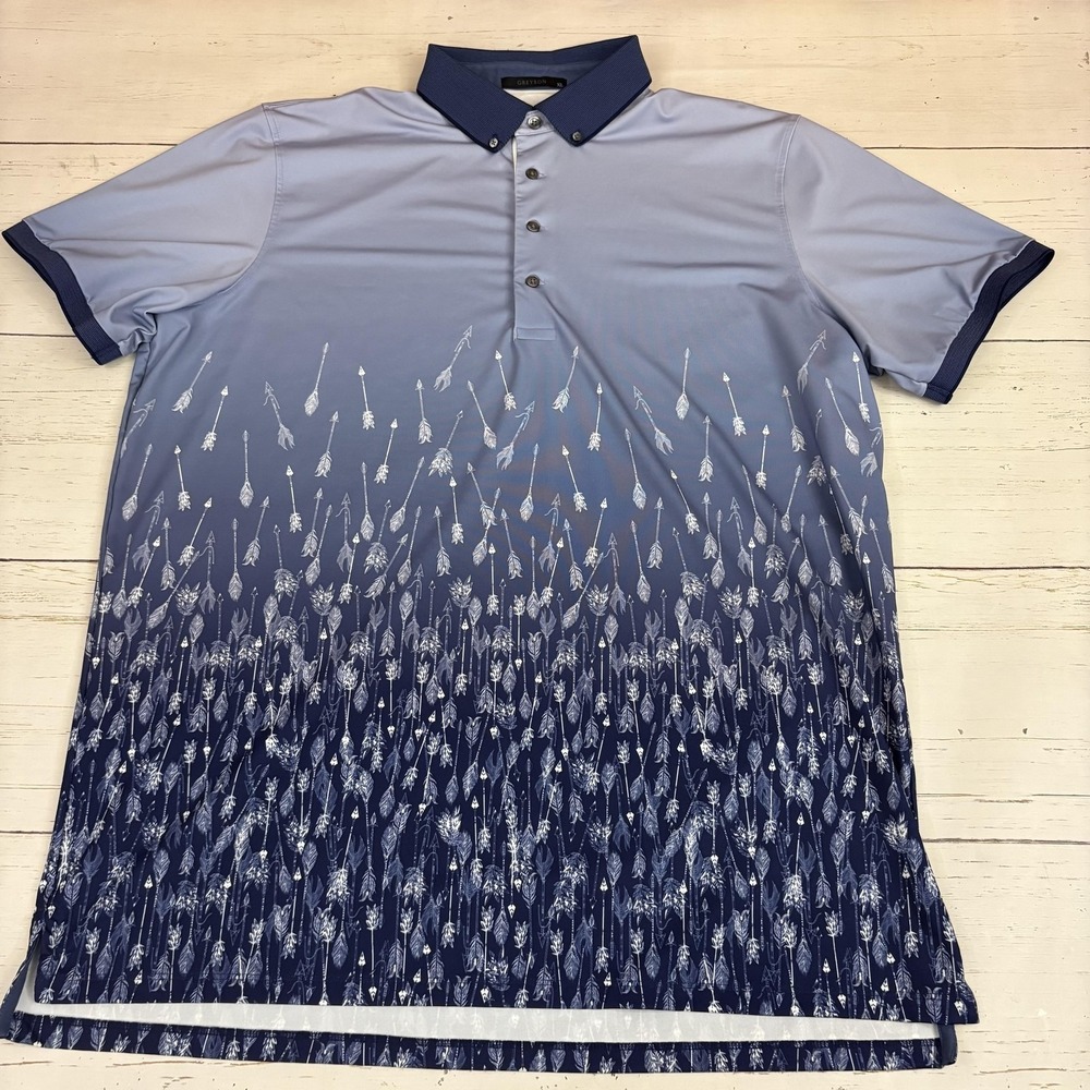Greyson Golf Polo Shirt Mens XL Blue Ombre Arrow Graphic Short Sleeve Peru